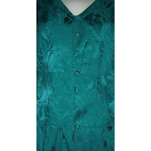 Vintage 80s Jonathan Martin Outfit Turquoise Silk Floral Skirt Suit Dynasty Plus - Picture 8 of 12